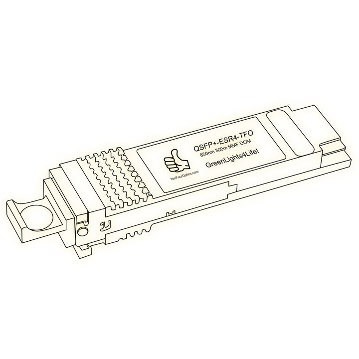 40G QSFP+ ESR4 optical transceiver line drawing — TenFourOptics
