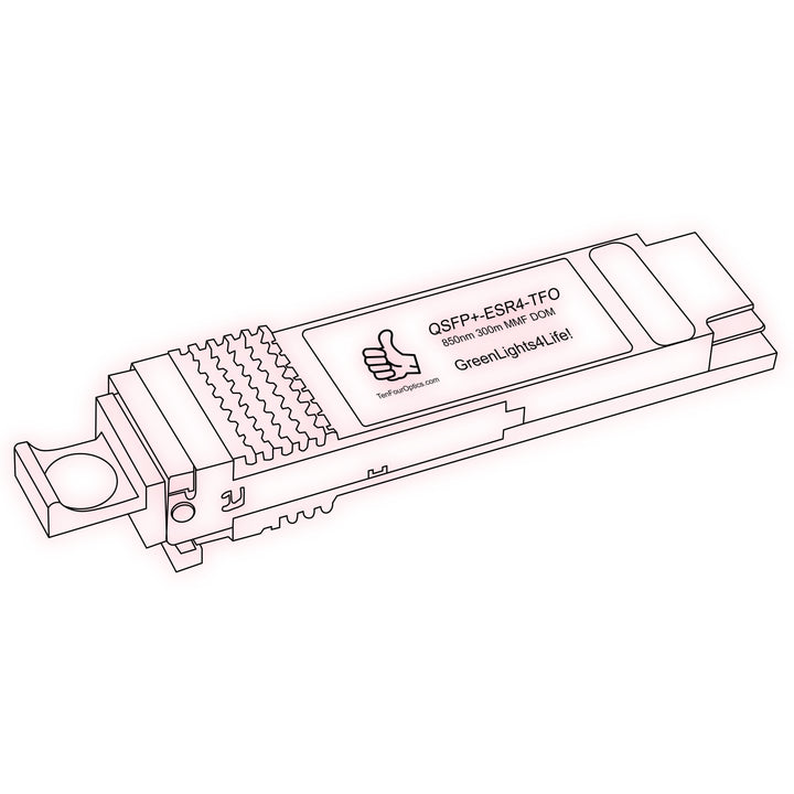 40G QSFP+ ESR4 optical transceiver line drawing — TenFourOptics