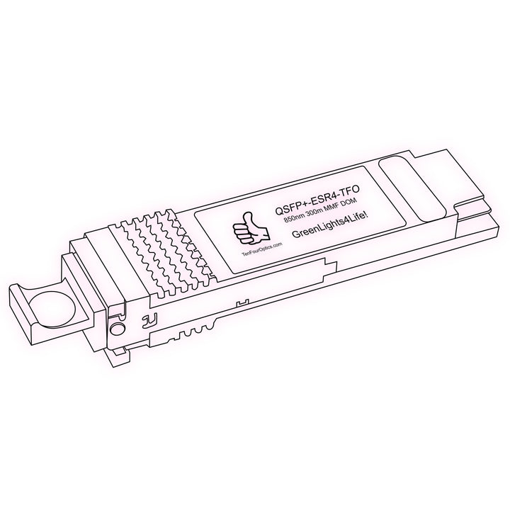 40G QSFP+ ESR4 optical transceiver line drawing — TenFourOptics