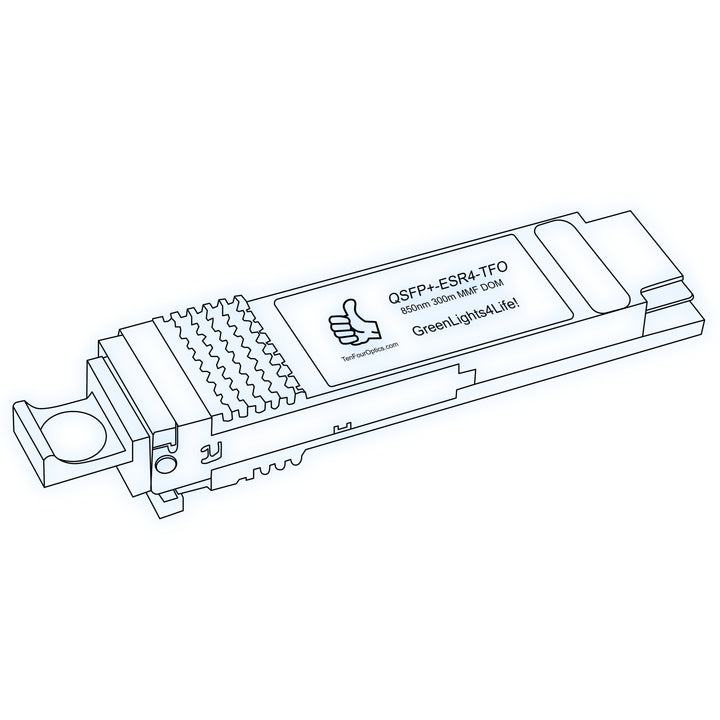 40G QSFP+ ESR4 optical transceiver line drawing — TenFourOptics