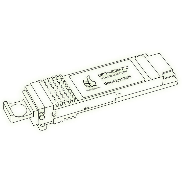 40G QSFP+ ESR4 optical transceiver line drawing — TenFourOptics