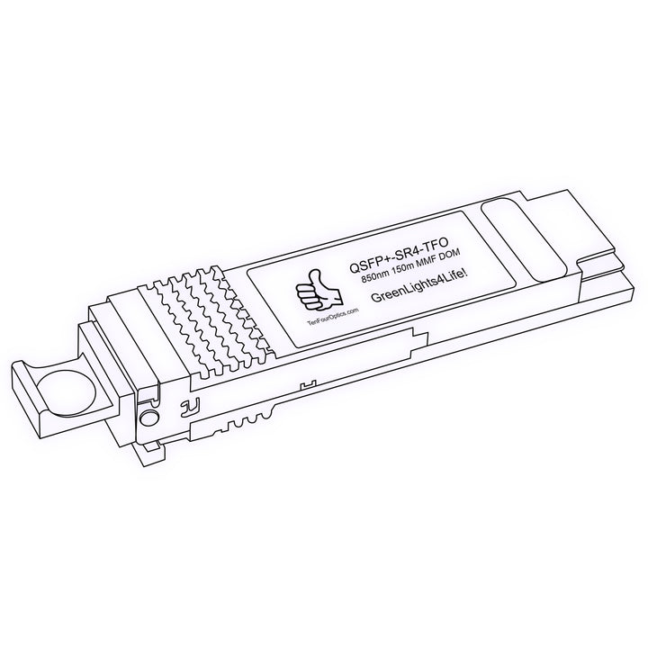 40G QSFP+ SR4 optical transceiver line drawing — TenFourOptics