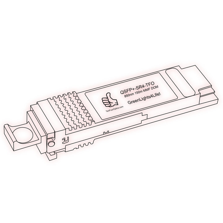 40G QSFP+ SR4 optical transceiver line drawing — TenFourOptics