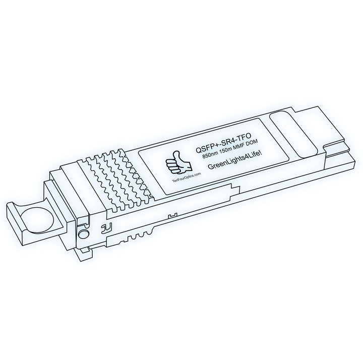 40G QSFP+ SR4 optical transceiver line drawing — TenFourOptics