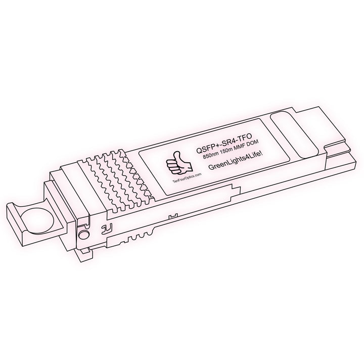 40G QSFP+ SR4 optical transceiver line drawing — TenFourOptics