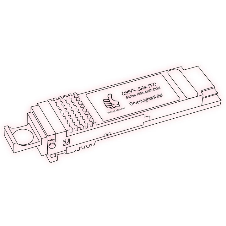 40G QSFP+ SR4 optical transceiver line drawing — TenFourOptics