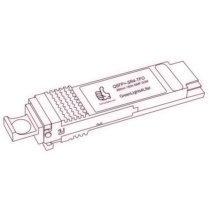 40G QSFP+ SR4 optical transceiver line drawing — TenFourOptics