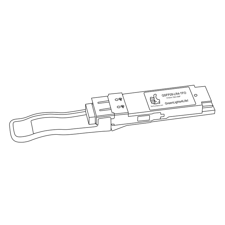 100G QSFP28 LR4 optical transceiver line drawing — TenFourOptics