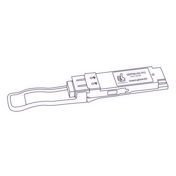 100G QSFP28 LR4 optical transceiver line drawing — TenFourOptics