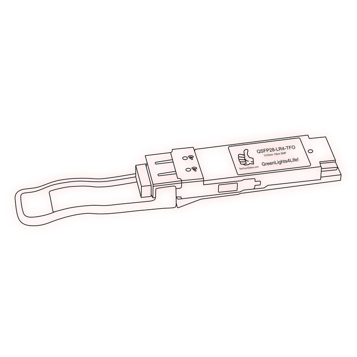 100G QSFP28 LR4 optical transceiver line drawing — TenFourOptics