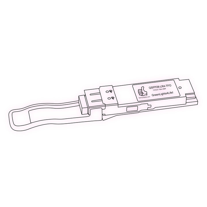 100G QSFP28 LR4 optical transceiver line drawing — TenFourOptics