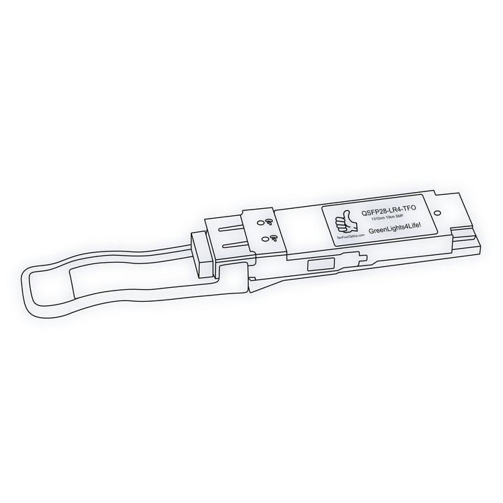 100G QSFP28 LR4 optical transceiver line drawing — TenFourOptics
