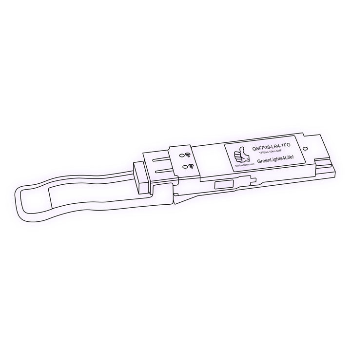 100G QSFP28 LR4 optical transceiver line drawing — TenFourOptics