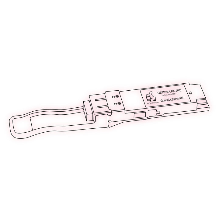 100G QSFP28 LR4 optical transceiver line drawing — TenFourOptics