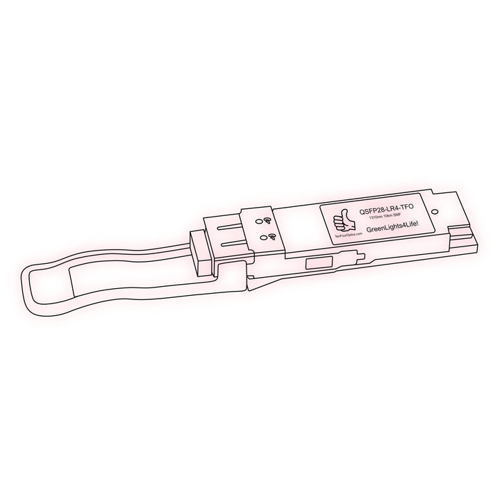 100G QSFP28 LR4 optical transceiver line drawing — TenFourOptics