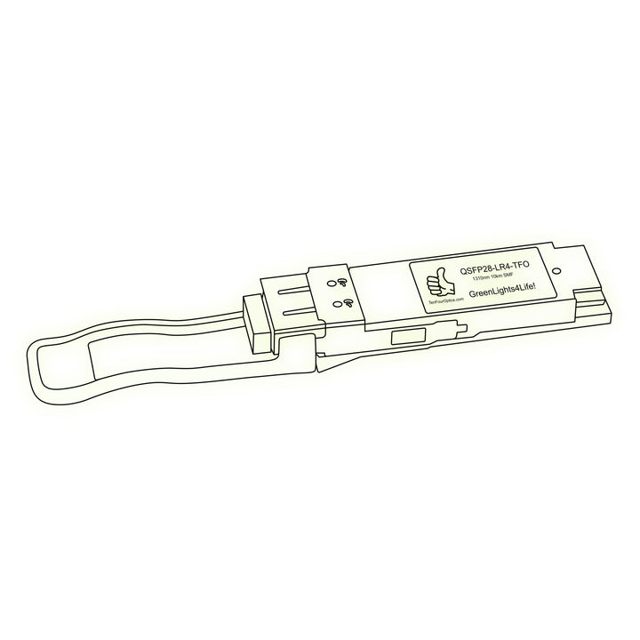 100G QSFP28 LR4 optical transceiver line drawing — TenFourOptics