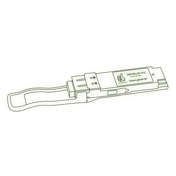 100G QSFP28 LR4 optical transceiver line drawing — TenFourOptics