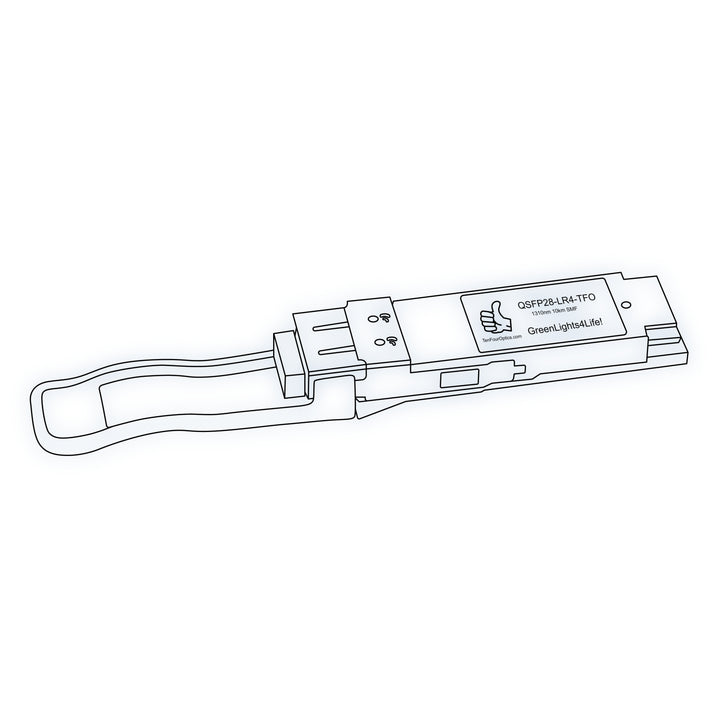 100G QSFP28 LR4 optical transceiver line drawing — TenFourOptics