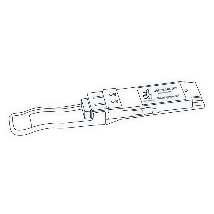 100G QSFP28 LR4 optical transceiver line drawing — TenFourOptics