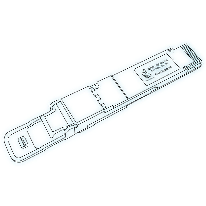 400G QSFP-DD DR4 optical transceiver line drawing — TenFourOptics