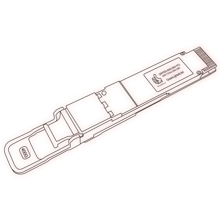 400G QSFP-DD DR4 optical transceiver line drawing — TenFourOptics
