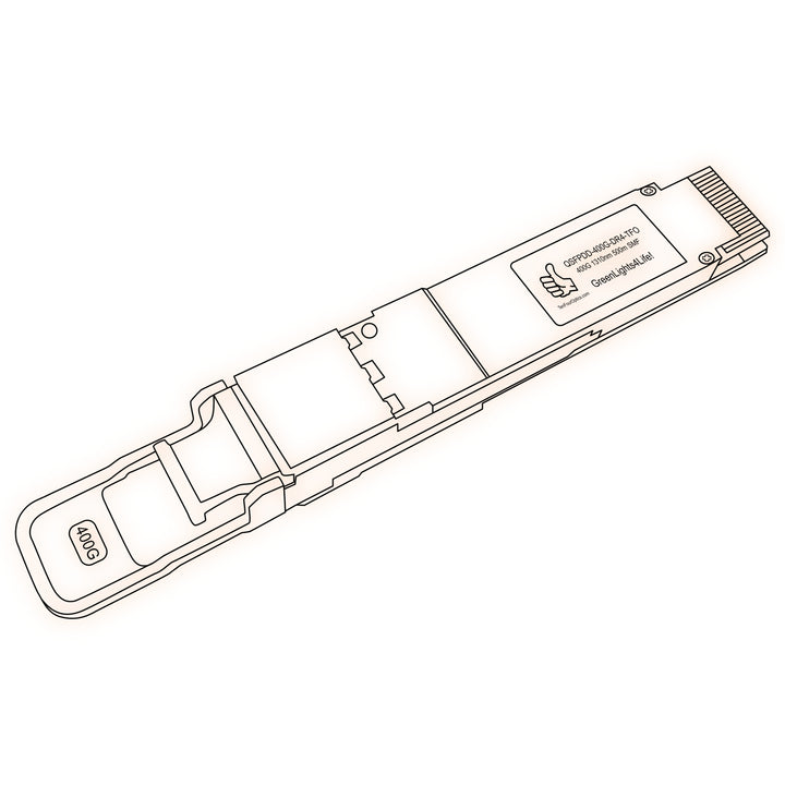 400G QSFP-DD DR4 optical transceiver line drawing — TenFourOptics