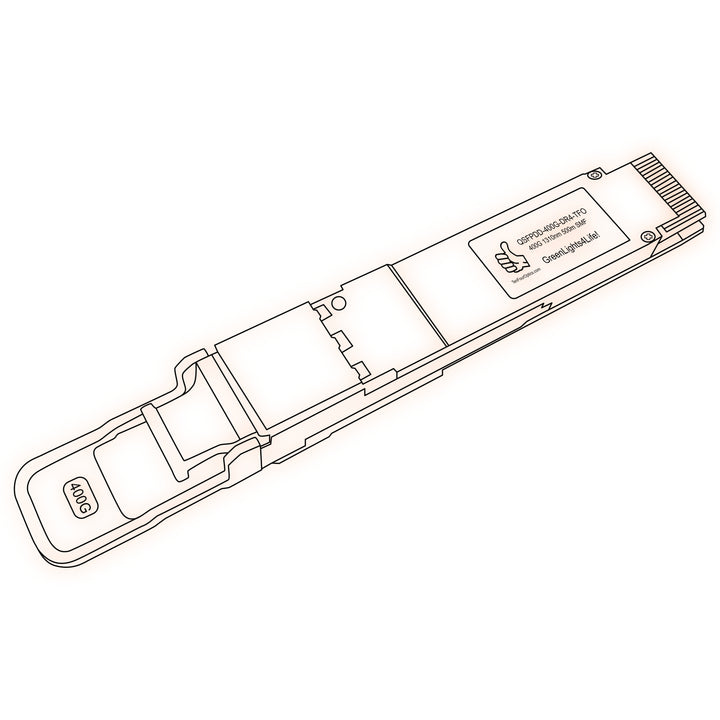 400G QSFP-DD DR4 optical transceiver line drawing — TenFourOptics