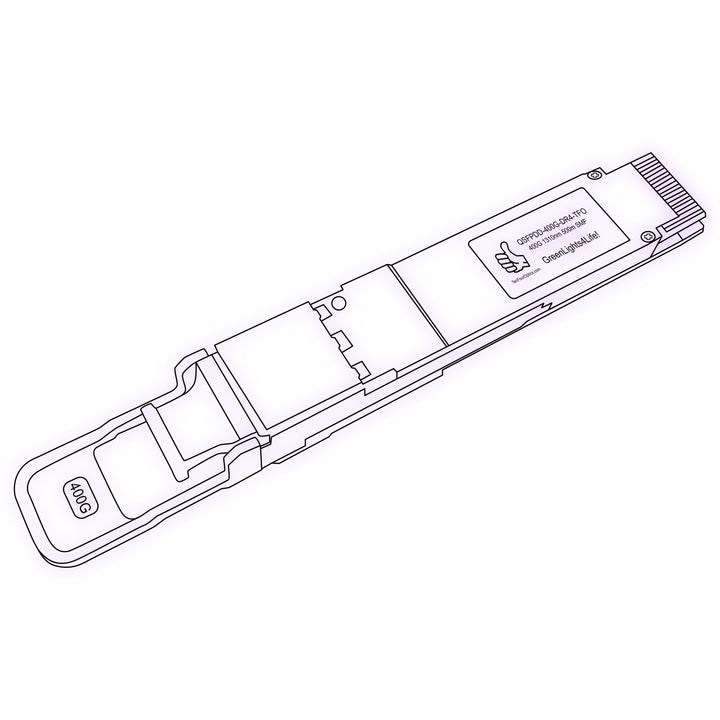 400G QSFP-DD DR4 optical transceiver line drawing — TenFourOptics