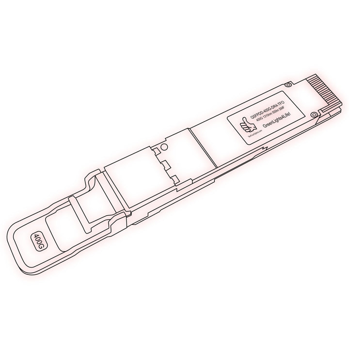 400G QSFP-DD DR4 optical transceiver line drawing — TenFourOptics