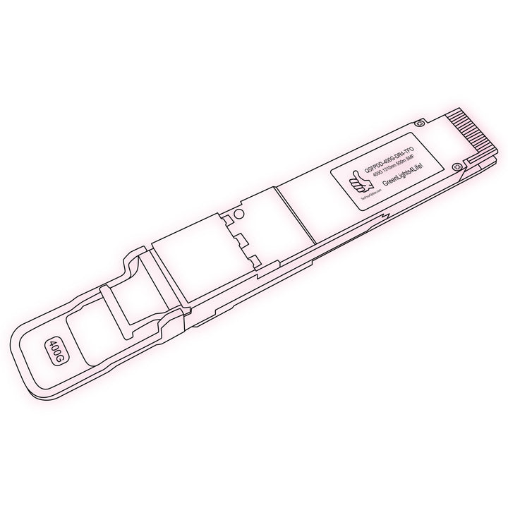 400G QSFP-DD DR4 optical transceiver line drawing — TenFourOptics