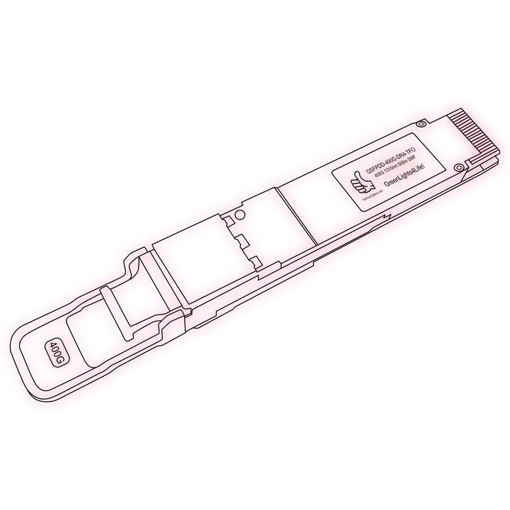 400G QSFP-DD DR4 optical transceiver line drawing — TenFourOptics