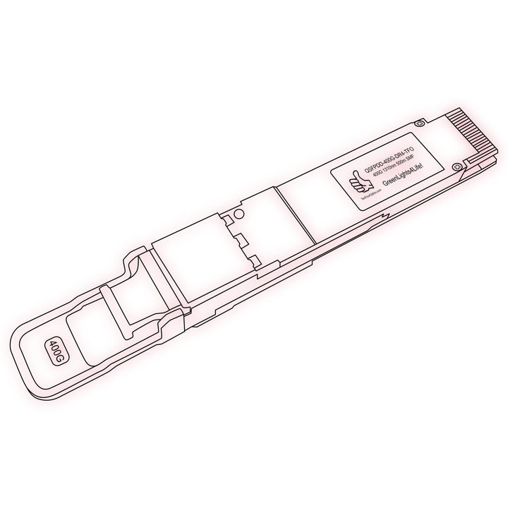 400G QSFP-DD DR4 optical transceiver line drawing — TenFourOptics