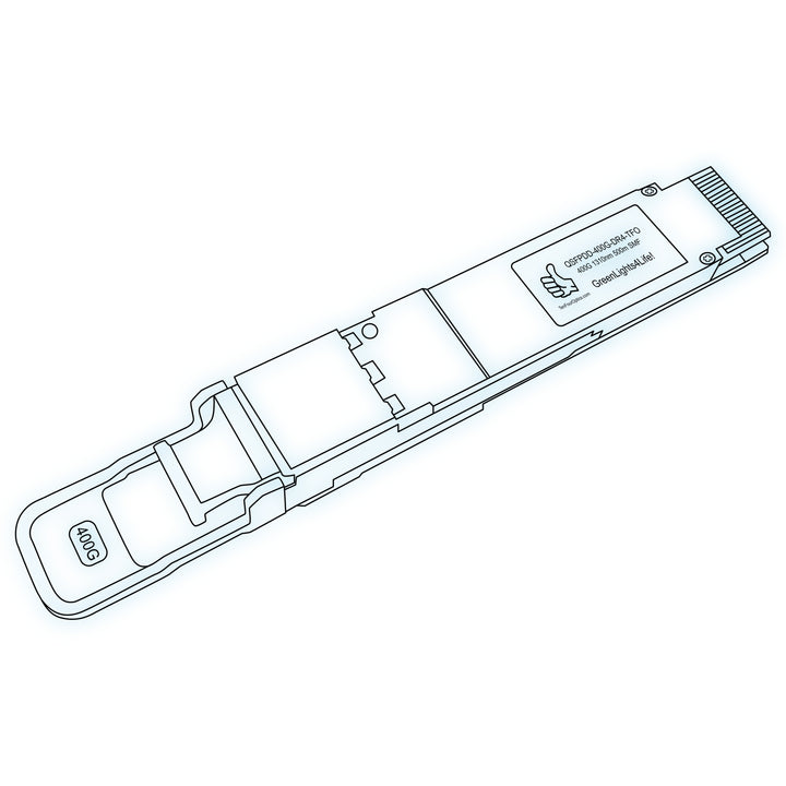 400G QSFP-DD DR4 optical transceiver line drawing — TenFourOptics