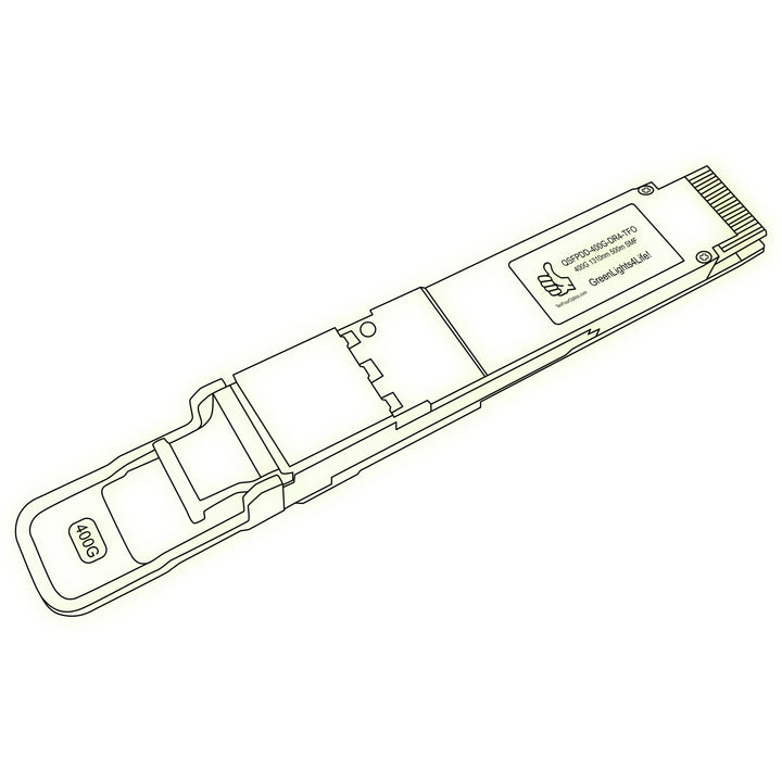 400G QSFP-DD DR4 optical transceiver line drawing — TenFourOptics