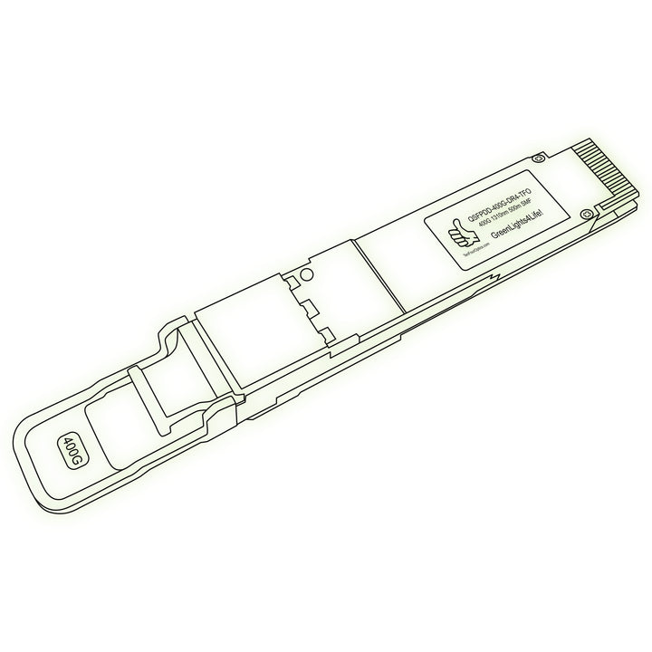 400G QSFP-DD DR4 optical transceiver line drawing — TenFourOptics