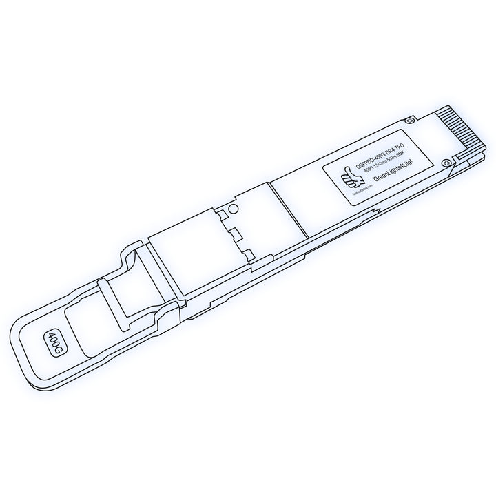 400G QSFP-DD DR4 optical transceiver line drawing — TenFourOptics