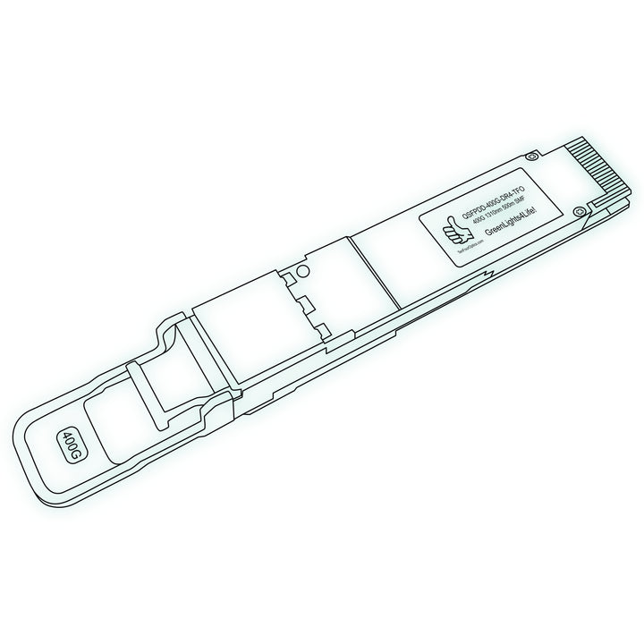 400G QSFP-DD DR4 optical transceiver line drawing — TenFourOptics