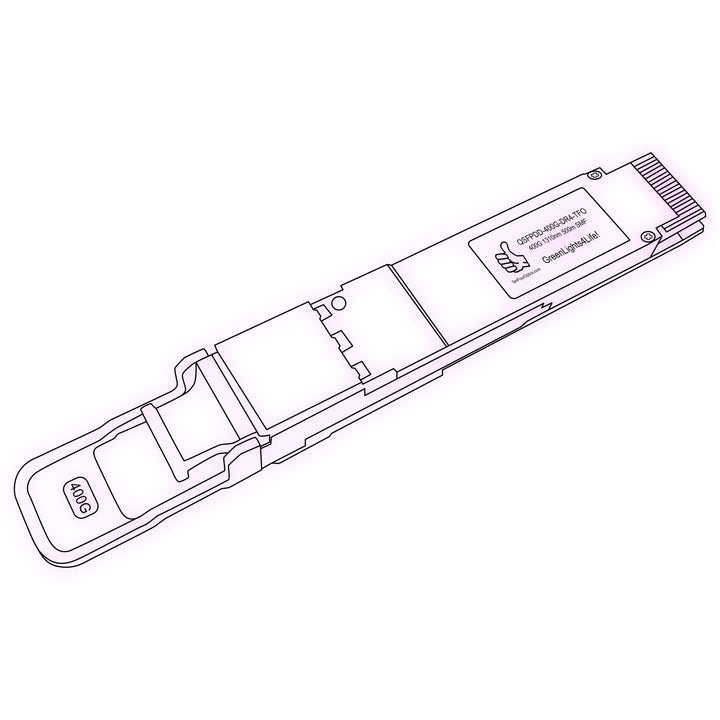 400G QSFP-DD DR4 optical transceiver line drawing — TenFourOptics