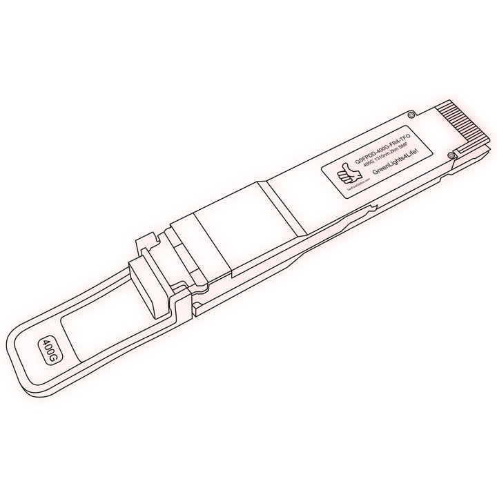 400G QSFP-DD FR4 optical transceiver line drawing — TenFourOptics