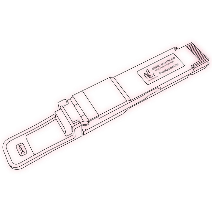 400G QSFP-DD FR4 optical transceiver line drawing — TenFourOptics