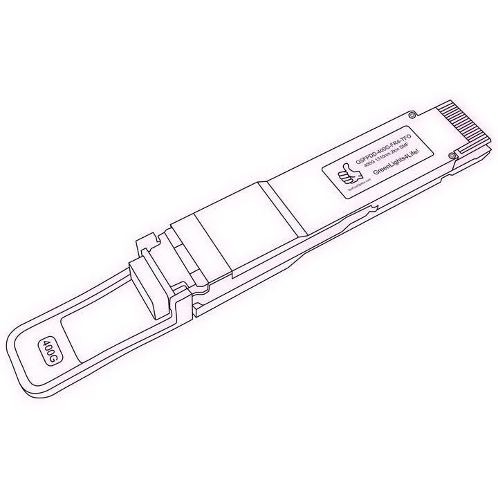 400G QSFP-DD FR4 optical transceiver line drawing — TenFourOptics