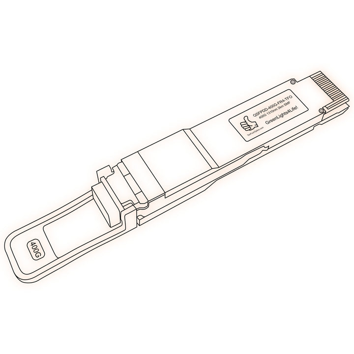 400G QSFP-DD FR4 optical transceiver line drawing — TenFourOptics