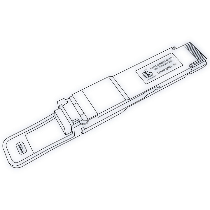400G QSFP-DD FR4 optical transceiver line drawing — TenFourOptics