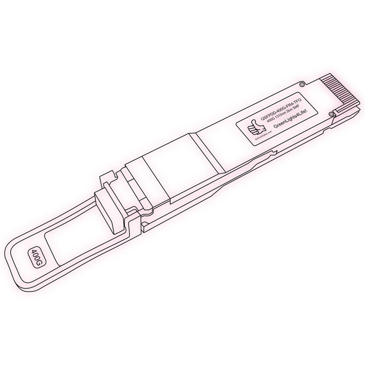 400G QSFP-DD FR4 optical transceiver line drawing — TenFourOptics