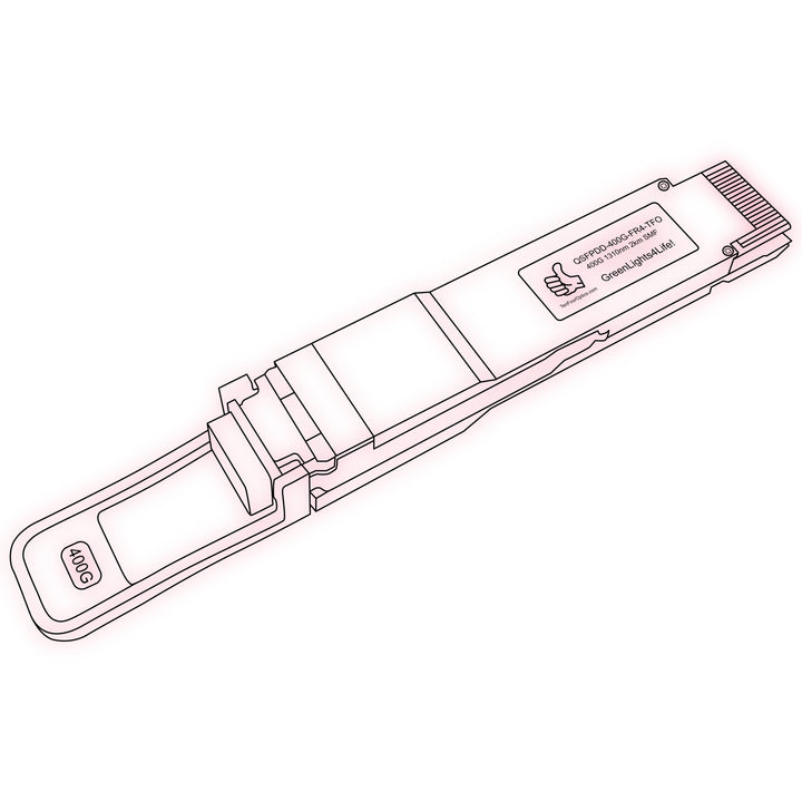 400G QSFP-DD FR4 optical transceiver line drawing — TenFourOptics