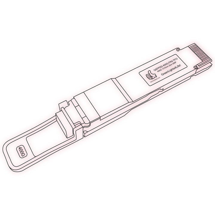 400G QSFP-DD FR4 optical transceiver line drawing — TenFourOptics