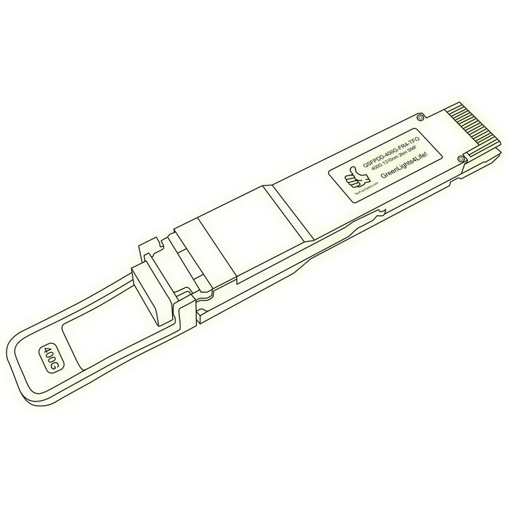 400G QSFP-DD FR4 optical transceiver line drawing — TenFourOptics