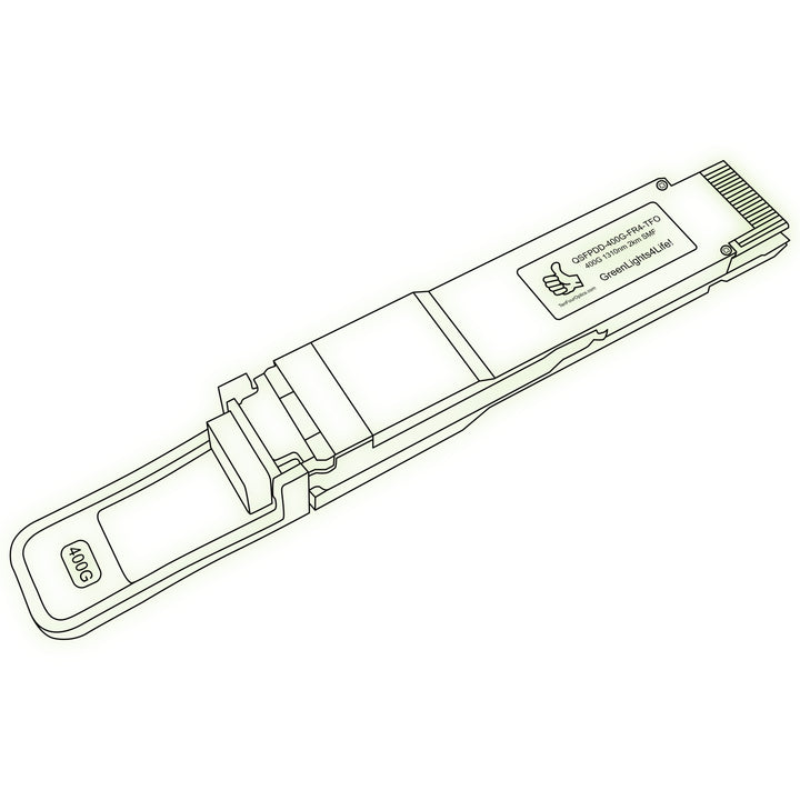 400G QSFP-DD FR4 optical transceiver line drawing — TenFourOptics