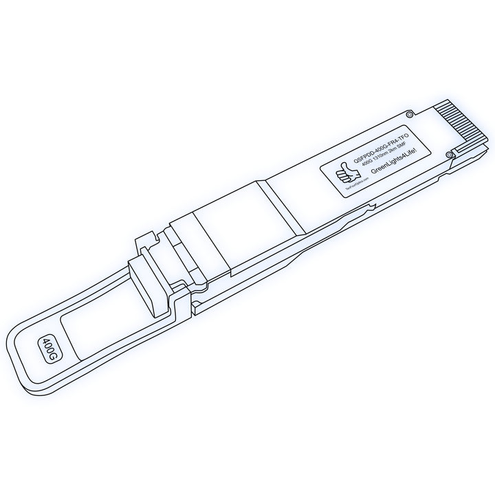 400G QSFP-DD FR4 optical transceiver line drawing — TenFourOptics