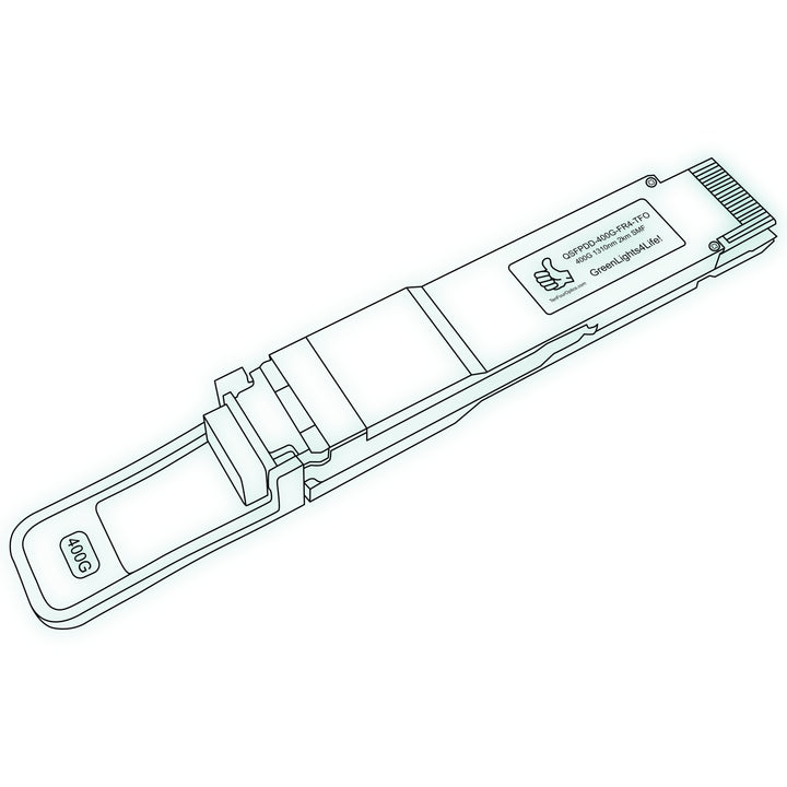 400G QSFP-DD FR4 optical transceiver line drawing — TenFourOptics